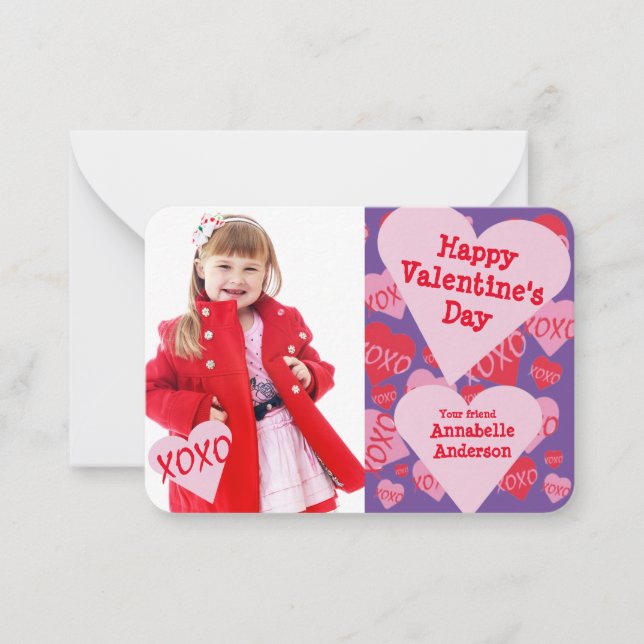 Tarjeta Pequeña Día de San Valentín Foto de clase XOXO (Anverso)