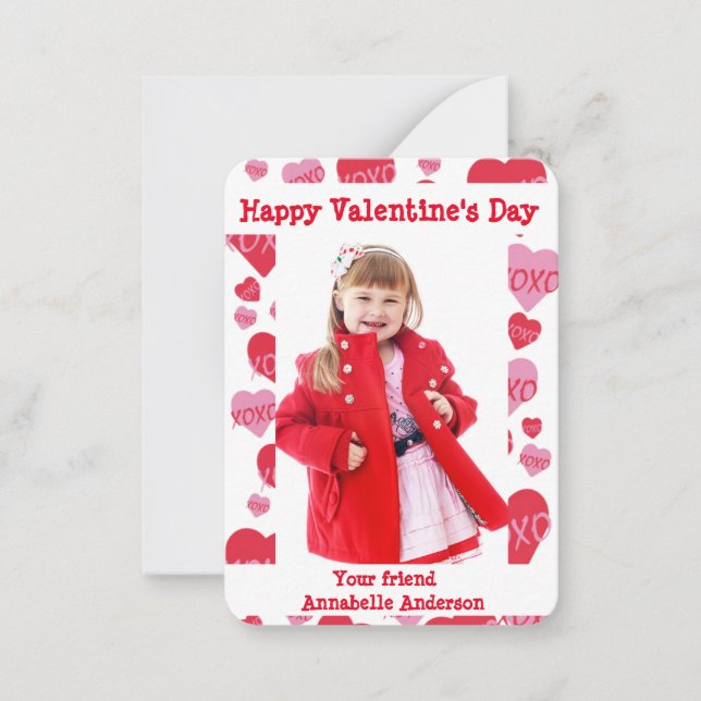 Tarjeta Pequeña Día de San Valentín Foto de clase XOXO (Anverso)