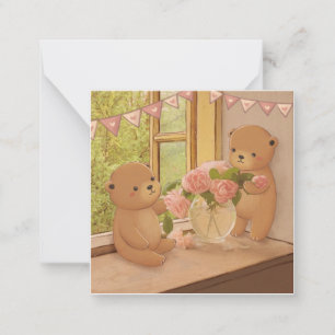 Tarjeta Pequeña Día de San Valentín: Osos de peluche y flores