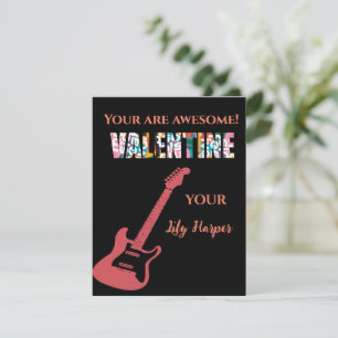 Tarjeta Pequeña Día de San Valentín Tú Rocks Guitarra Roja Niños