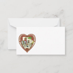 Tarjeta Pequeña Día de San Valentín Victoriano Antiguo, Niño en Co