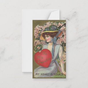 Tarjeta Pequeña Día de San Valentín vintage, dama elegante con cor