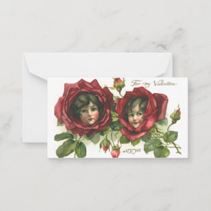Tarjeta Pequeña Día de San Valentín vintage, rostros victorianos e