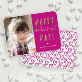 Tarjeta Pequeña Día Feliz de San Valentín Aula Foto Brillo Dorado