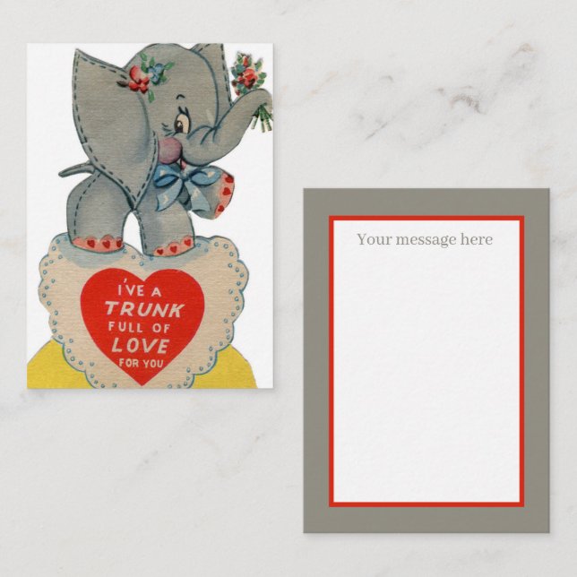 Tarjeta Pequeña Día festivo del elefante de San Valentín retro vin (Anverso / Reverso)