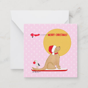 Tarjeta Pequeña Días de playa Golden Retriever Navidad Set rosa