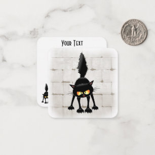 Tarjeta Pequeña Dibujo animado de gato negro divertido y feroz