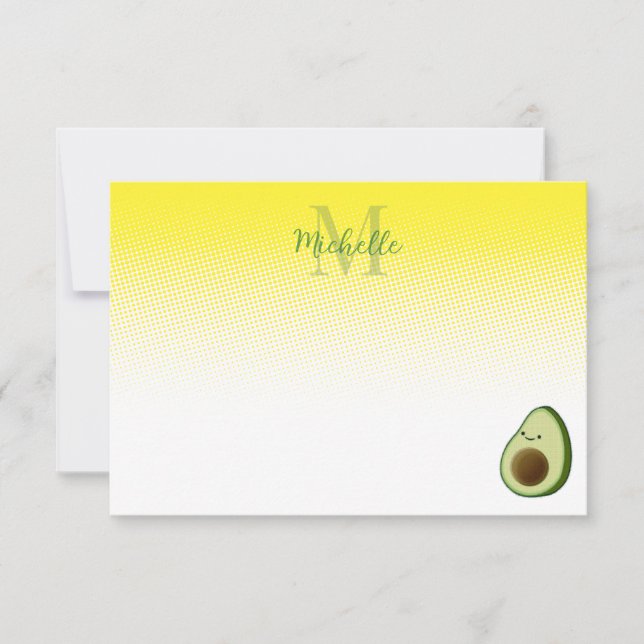 Tarjeta Pequeña Dibujo de aguacate lindo personalizado con monogra (Anverso)