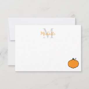 Tarjeta Pequeña Dibujo de calabaza linda con monograma personaliza