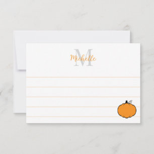 Tarjeta Pequeña Dibujo de calabaza linda Monograma personalizado e