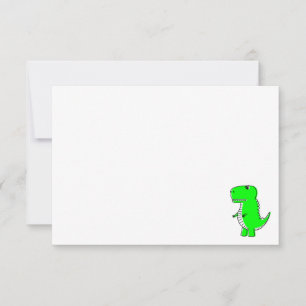 Tarjeta Pequeña Dibujo de dinosaurio verde personalizado en blanco