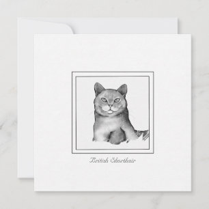 Tarjeta Pequeña Dibujo de gato británico de pelo corto negro y bla