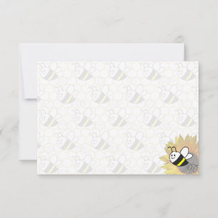Tarjeta Pequeña Dibujo de girasol de abeja melífera en blanco