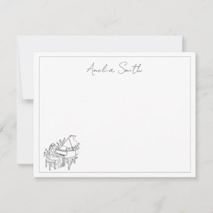 Tarjeta Pequeña Dibujo de línea de pianista femenina personalizada