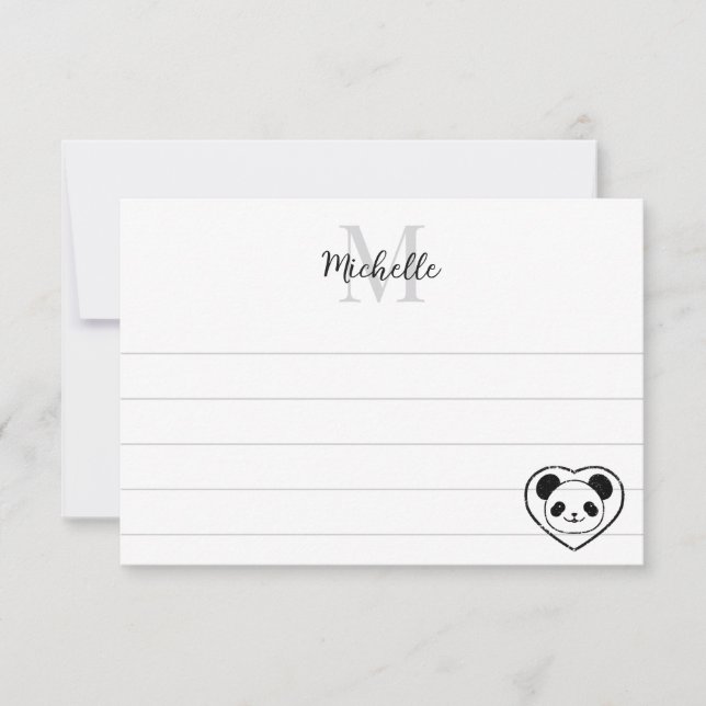 Tarjeta Pequeña Dibujo de oso panda de dibujos animados con monogr (Anverso)
