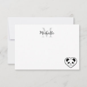 Tarjeta Pequeña Dibujo de oso panda lindo con monograma personaliz