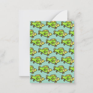 Tarjeta Pequeña Dibujo de pez verde de dibujos animados divertido