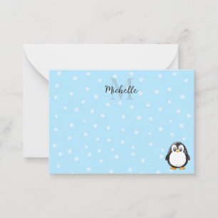 Tarjeta Pequeña Dibujo de pingüino de dibujos animados con monogra