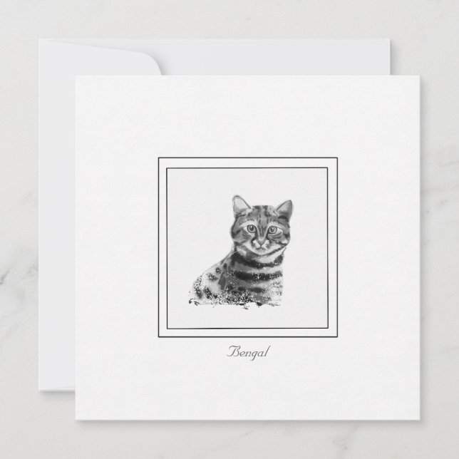 Tarjeta Pequeña Dibujo en blanco y negro de gato bengalí (Anverso)