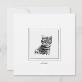 Tarjeta Pequeña Dibujo en blanco y negro de gato bengalí