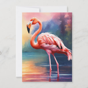 Tarjeta Pequeña Dibujo gráfico de Flamingo Rosa en la acuarela