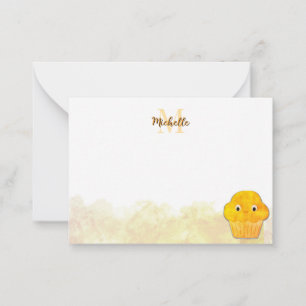 Tarjeta Pequeña Dibujo Monograma Acuarela de Panecillo de Maíz Ado