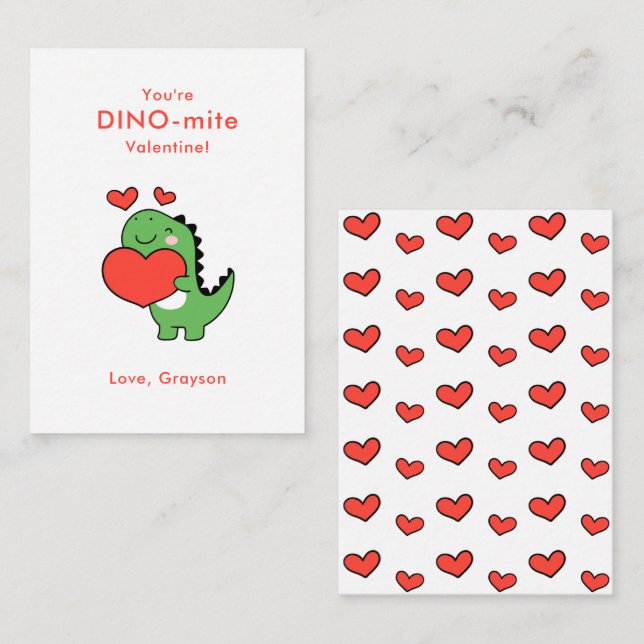 Tarjeta Pequeña Dino Heart Personalizado para el Día de los Enamor (Anverso / Reverso)