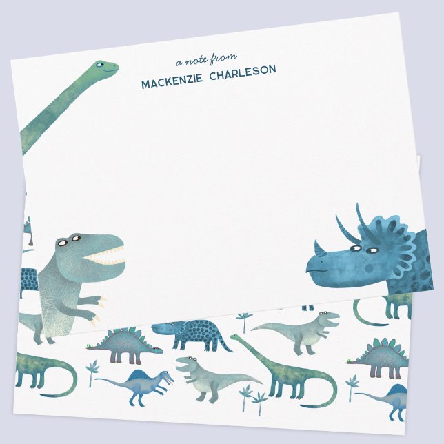 Tarjeta Pequeña Dinosaur Personalizado Divertido (Fun dinosaur personalized name child kids stationery notecard)