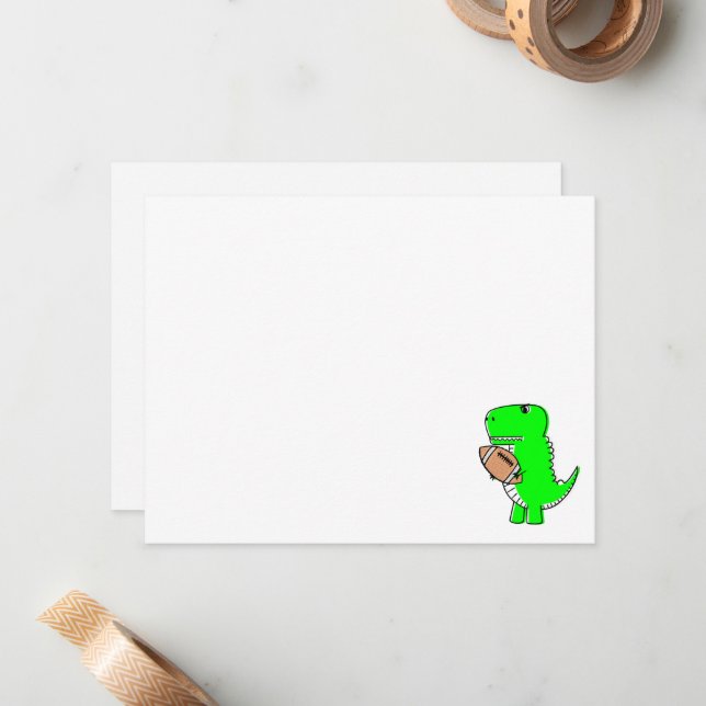 Tarjeta Pequeña Dinosaurio Verde ama el fútbol en línea 3x3 (Anverso/Reverso In Situ)