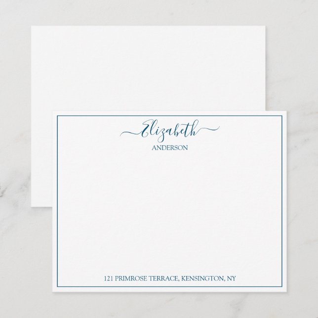 Tarjeta Pequeña Dirección de nombre azul con letra de mano elegant (Anverso / Reverso)