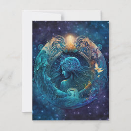 Tarjeta Pequeña Diseño acuático de Rótulo Aquarius Zodiac