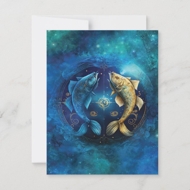 Tarjeta Pequeña Diseño acuático de Rótulo Zodiac Pisces (Anverso)