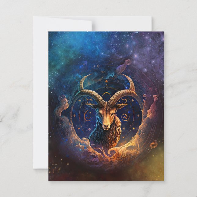 Tarjeta Pequeña Diseño de acuarela de Rótulo Zodiaco de Capricorni (Anverso)