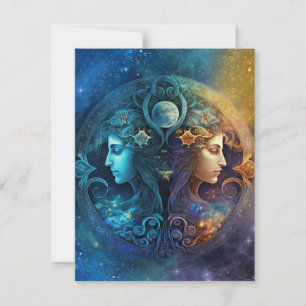 Tarjeta Pequeña Diseño de Acuarela del Signo Zodiacal Géminis