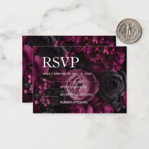 Tarjeta Pequeña diseño de boda floral borgoña con vino rico