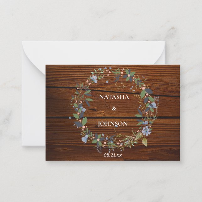 Tarjeta Pequeña Diseño de Boda floral de hoja verde azul blanco (Anverso)