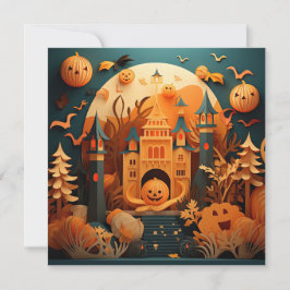 Tarjeta Pequeña Diseño de efecto 3D de la escena de Halloween mate