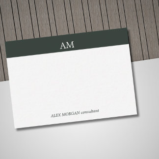 Tarjeta Pequeña Diseño de Negocios Monograma Blanco Franja Verde M