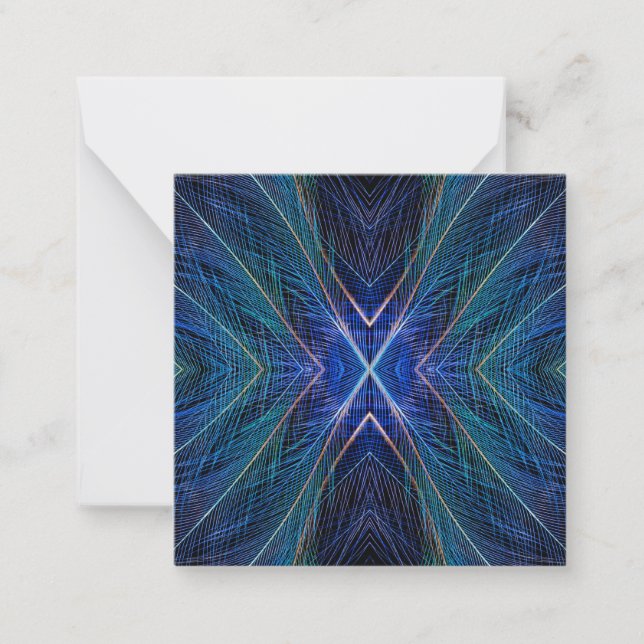 Tarjeta Pequeña Diseño de Pluma Fractal Azul (Anverso)