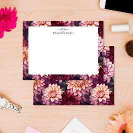 Tarjeta Pequeña Diseño del patrón Dahlia rosa rojo acuarela