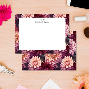 Tarjeta Pequeña Diseño del patrón Dahlia rosa rojo acuarela