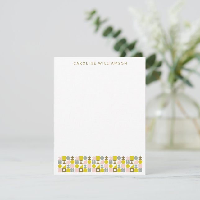Tarjeta Pequeña Diseño geométrico amarillo y rosa liso personaliza (Anverso de pie)