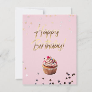 Tarjeta Pequeña diseño rosa y dorado de feliz cumpleaños