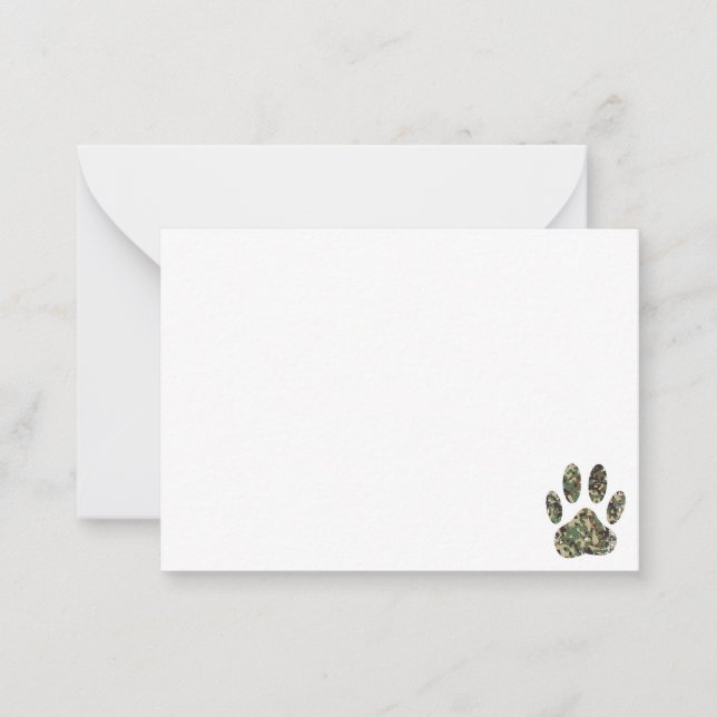 Tarjeta Pequeña Distressed Camo Dog Paw Print Blank (Anverso)