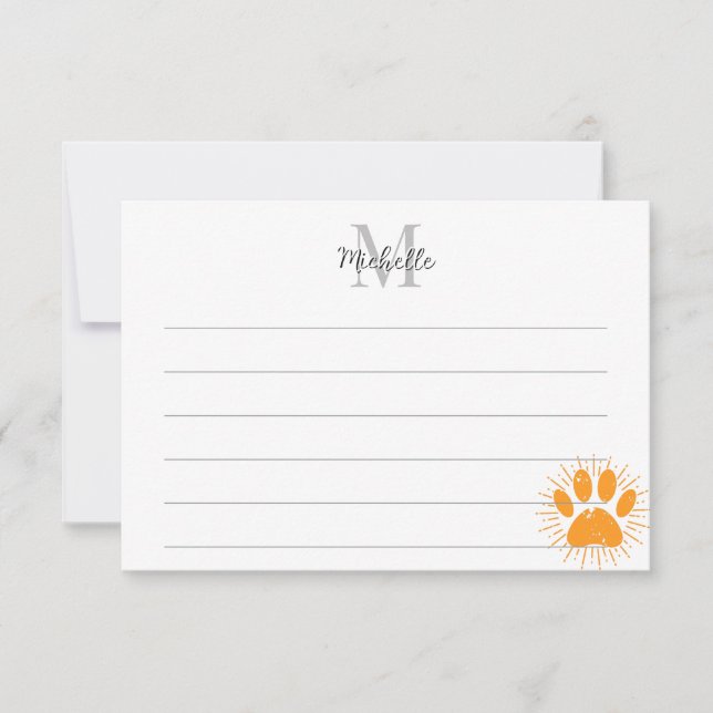 Tarjeta Pequeña Distressed Sunbeam Dog Paw Custom Lined Monogram (Anverso)