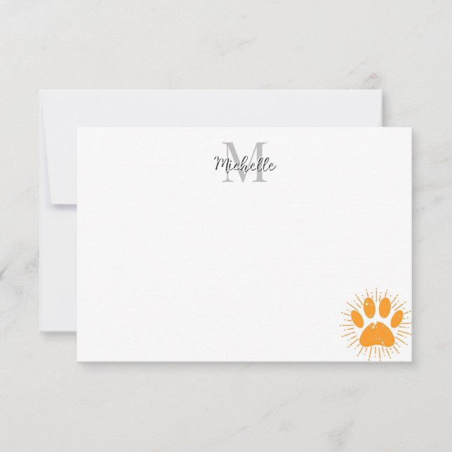 Tarjeta Pequeña Distressed Sunbeam Dog Paw Personalized Monogram (Anverso)