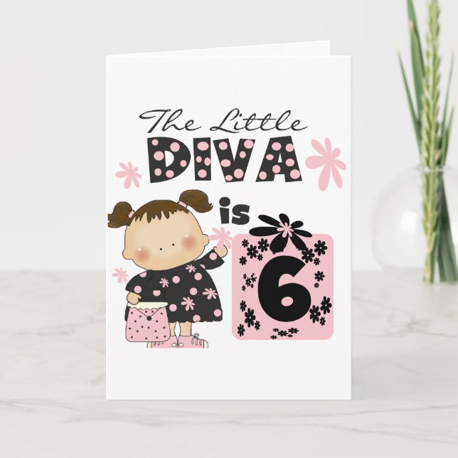 Tarjeta Pequeña Diva 6 camisetas de cumpleaños y regalos (Anverso)