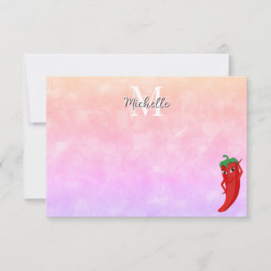 Tarjeta Pequeña Diva de Pimiento Rojo Caliente Aquarela Monograma