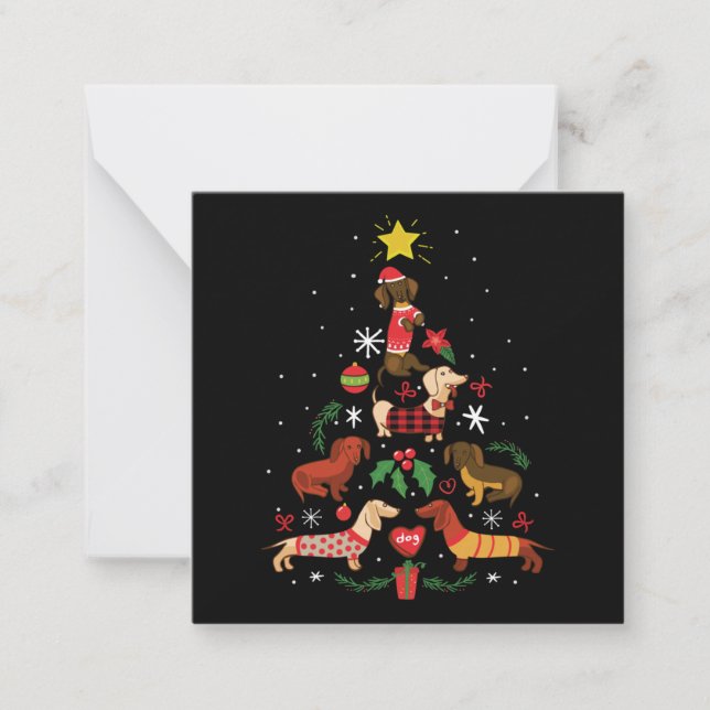 Tarjeta Pequeña Divertido árbol de Navidad Dachshund (Anverso)