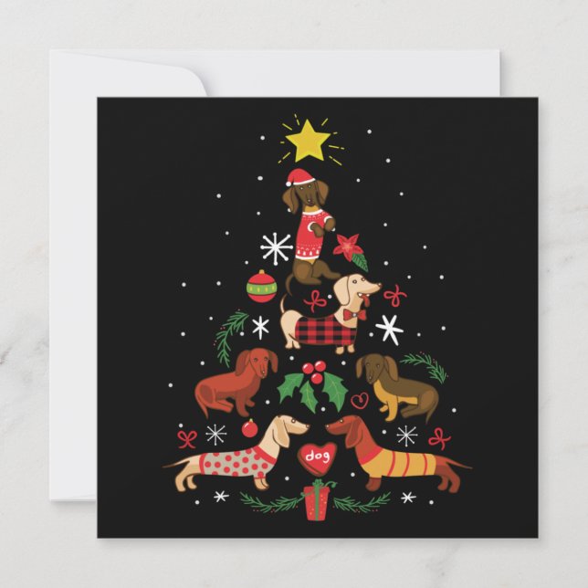 Tarjeta Pequeña Divertido árbol de Navidad Dachshund (Anverso)